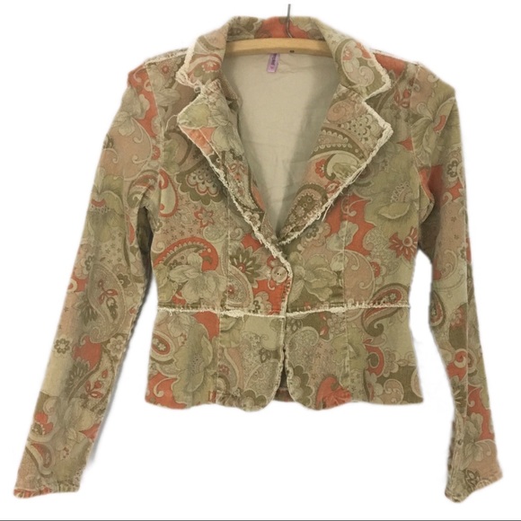 Tempted Jackets & Blazers - Vtg Floral Paisley Tan Orange Crop Blazer Jacket